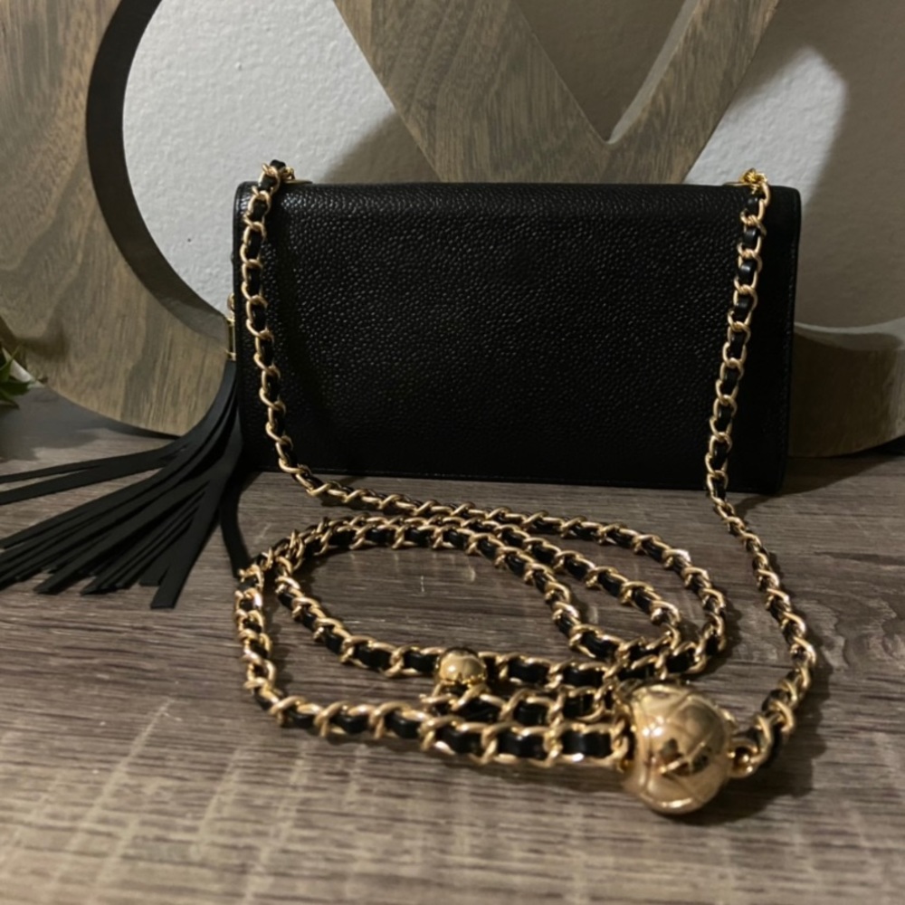 CHANEL Black Leather Clutch with Gold Chain - Picture 6 of 15
